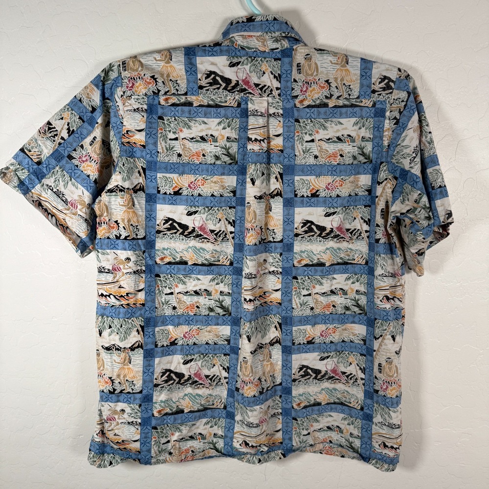Go Barefoot Shirt Mens Large Blue Hawaiian Popover Camp Island Tropical Tribe - Picture 4 of 8
